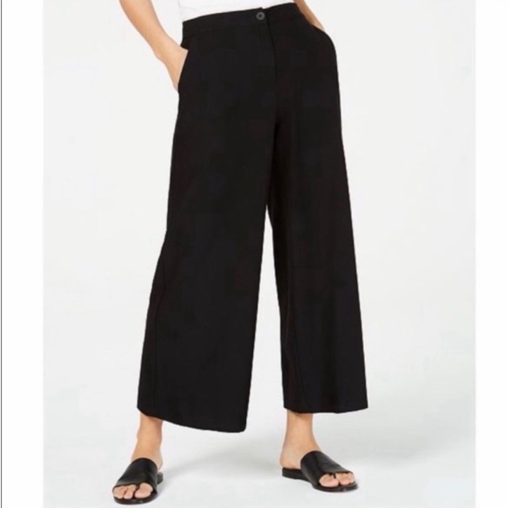 Eileen Fisher Black Wide Leg Ankle Pant Size Small Petite  Crepe